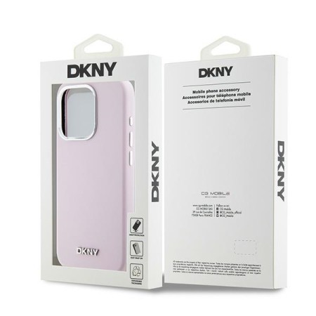 Husa pentru iPhone 15 Pro - DKNY Hardcase Liquid Silicone Small Metal Logo MagSafe (DKHMP15LSMCHLP) - Pink