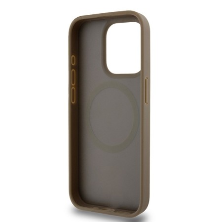 Husa iPhone 15 Pro - DKNY Leather Monogram Pattern Metal Logo MagSafe (DKHMP15LPSHRPSW) - Brown