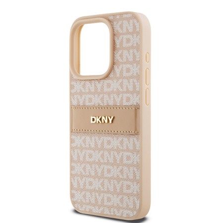 Husa iPhone 15 Pro - DKNY Leather Mono Stripe and Metal Logo (DKHCP15LPRTHSLP) - Pink