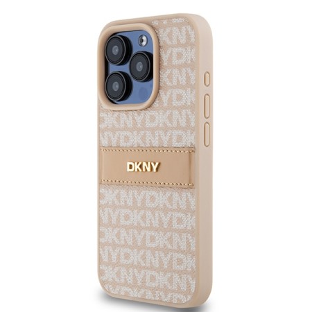 Husa iPhone 15 Pro - DKNY Leather Mono Stripe and Metal Logo (DKHCP15LPRTHSLP) - Pink