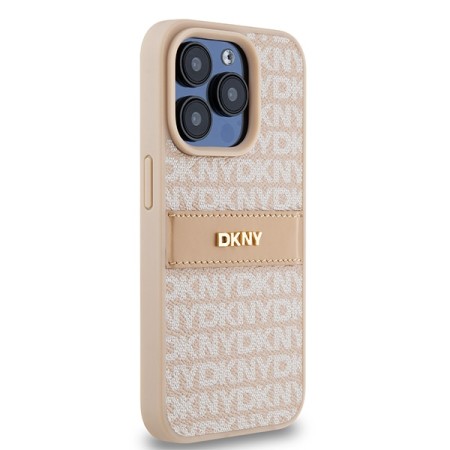 Husa iPhone 15 Pro - DKNY Leather Mono Stripe and Metal Logo (DKHCP15LPRTHSLP) - Pink