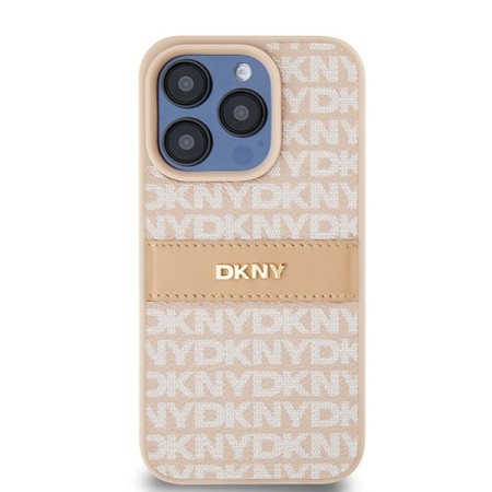 Husa iPhone 15 Pro - DKNY Leather Mono Stripe and Metal Logo (DKHCP15LPRTHSLP) - Pink