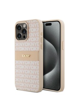 Husa iPhone 15 Pro Max - DKNY Leather Mono Stripe and Metal Logo (DKHCP15XPRTHSLP) - Pink