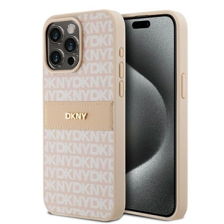 Husa iPhone 15 Pro Max - DKNY Leather Mono Stripe and Metal Logo (DKHCP15XPRTHSLP) - Pink