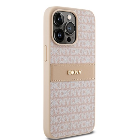 Husa iPhone 15 Pro Max - DKNY Leather Mono Stripe and Metal Logo (DKHCP15XPRTHSLP) - Pink