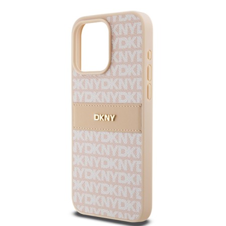 Husa iPhone 15 Pro Max - DKNY Leather Mono Stripe and Metal Logo (DKHCP15XPRTHSLP) - Pink