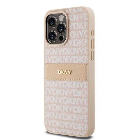 Husa iPhone 15 Pro Max - DKNY Leather Mono Stripe and Metal Logo (DKHCP15XPRTHSLP) - Pink