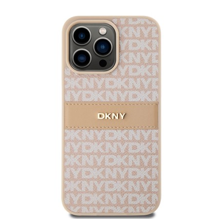 Husa iPhone 15 Pro Max - DKNY Leather Mono Stripe and Metal Logo (DKHCP15XPRTHSLP) - Pink