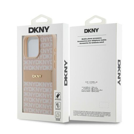 Husa iPhone 15 Pro Max - DKNY Leather Mono Stripe and Metal Logo (DKHCP15XPRTHSLP) - Pink