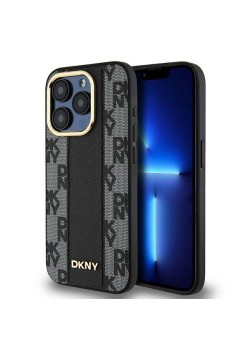 Husa iPhone 15 Pro Max - DKNY Leather Checkered Mono Pattern MagSafe (DKHMP15XPCPVSLK) - Black