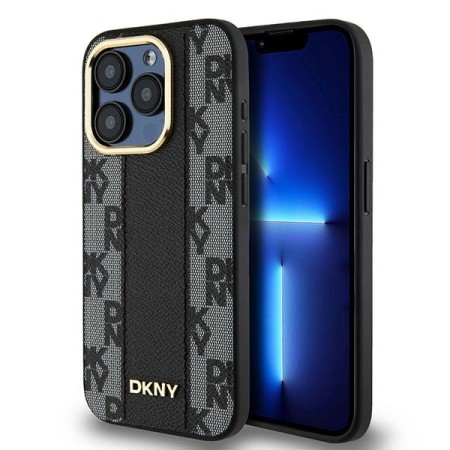 Husa iPhone 15 Pro Max - DKNY Leather Checkered Mono Pattern MagSafe (DKHMP15XPCPVSLK) - Black