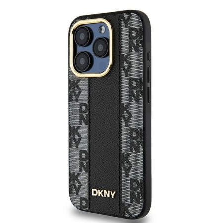 Husa iPhone 15 Pro Max - DKNY Leather Checkered Mono Pattern MagSafe (DKHMP15XPCPVSLK) - Black