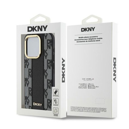 Husa iPhone 15 Pro Max - DKNY Leather Checkered Mono Pattern MagSafe (DKHMP15XPCPVSLK) - Black