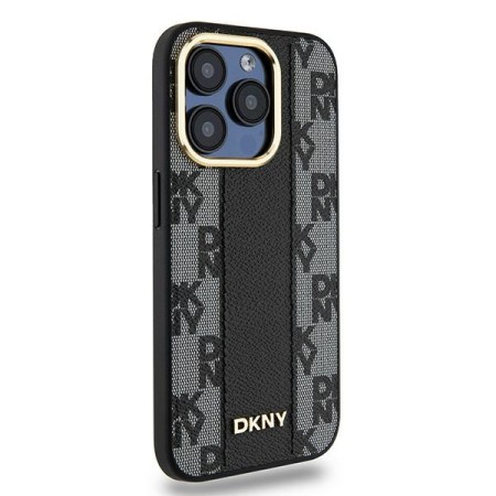 Husa iPhone 15 Pro - DKNY Leather Checkered Mono Pattern MagSafe (DKHMP15LPCPVSLK) - Black