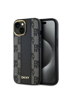 Husa iPhone 15 - DKNY Leather Checkered Mono Pattern MagSafe (DKHMP15SPCPVSLK) - Black