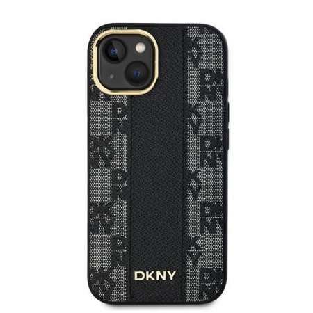 Husa iPhone 15 - DKNY Leather Checkered Mono Pattern MagSafe (DKHMP15SPCPVSLK) - Black