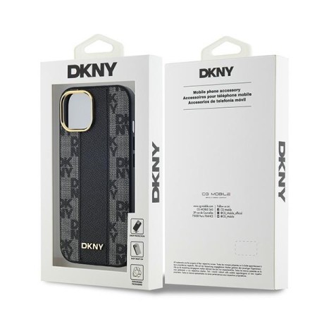 Husa iPhone 15 - DKNY Leather Checkered Mono Pattern MagSafe (DKHMP15SPCPVSLK) - Black