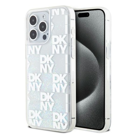 Husa pentru iPhone 15 Pro Max - DKNY Hardcase Liquid Glitter Multilogo (DKHCP15XLCPEPT) - White