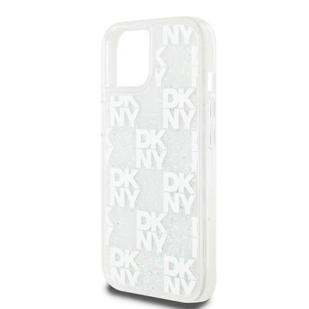 Husa pentru iPhone 15 - DKNY Hardcase Liquid Glitter Multilogo (DKHCP15SLCPEPT) - White