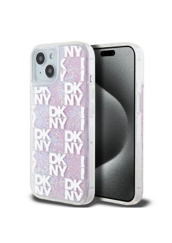 Husa pentru iPhone 15 - DKNY Hardcase Liquid Glitter Multilogo (DKHCP15SLCPEPP) - Pink