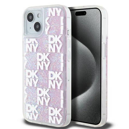 Husa pentru iPhone 15 - DKNY Hardcase Liquid Glitter Multilogo (DKHCP15SLCPEPP) - Pink