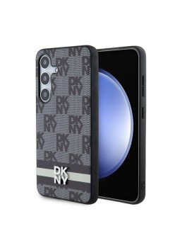 Husa Samsung Galaxy S24 - DKNY Leather Checkered Mono Pattern and Printed Stripes (DKHCS24SPCPTSSK) - Black