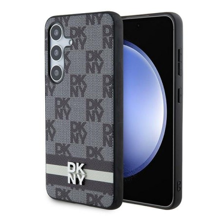 Husa Samsung Galaxy S24 - DKNY Leather Checkered Mono Pattern and Printed Stripes (DKHCS24SPCPTSSK) - Black