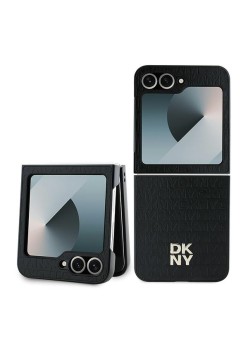 Husa Samsung Galaxy Z Flip6 - DKNY Leather Repeat Pattern Stack Logo (DKHCZF6PSHRPSK) - Black