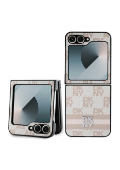 Husa Samsung Galaxy Z Flip6 - DKNY Leather Chequered Pattern Printed Stripes (DKHCZF6PCPTSSP) - Pink