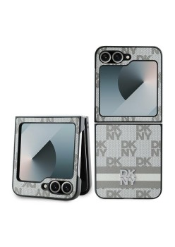 Husa Samsung Galaxy Z Flip6 - DKNY Leather Chequered Pattern Printed Stripes (DKHCZF6PCPTSSE) - Beige