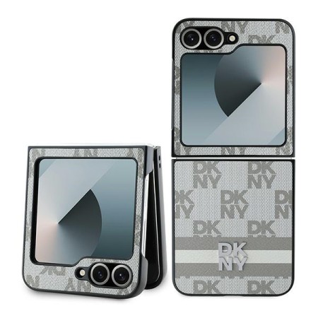 Husa Samsung Galaxy Z Flip6 - DKNY Leather Chequered Pattern Printed Stripes (DKHCZF6PCPTSSE) - Beige