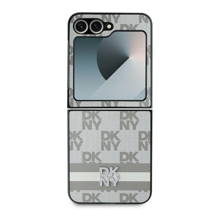 Husa Samsung Galaxy Z Flip6 - DKNY Leather Chequered Pattern Printed Stripes (DKHCZF6PCPTSSE) - Beige