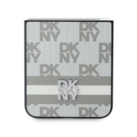 Husa Samsung Galaxy Z Flip6 - DKNY Leather Chequered Pattern Printed Stripes (DKHCZF6PCPTSSE) - Beige