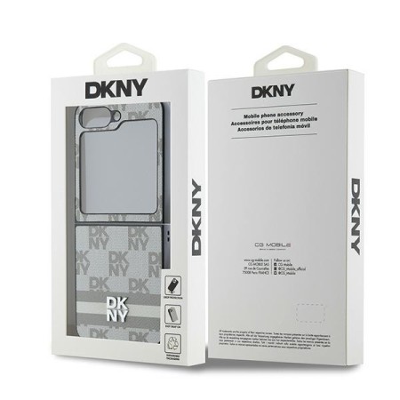 Husa Samsung Galaxy Z Flip6 - DKNY Leather Chequered Pattern Printed Stripes (DKHCZF6PCPTSSE) - Beige