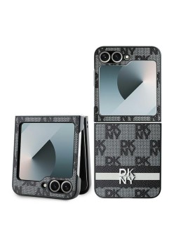 Husa Samsung Galaxy Z Flip6 - DKNY Leather Chequered Pattern Printed Stripes (DKHCZF6PCPTSSK) - Black