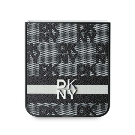 Husa Samsung Galaxy Z Flip6 - DKNY Leather Chequered Pattern Printed Stripes (DKHCZF6PCPTSSK) - Black