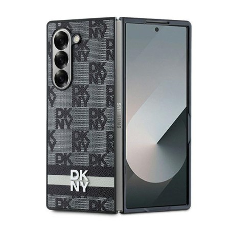 Husa Samsung Galaxy Z Fold6 - DKNY Leather Chequered Pattern Printed Stripes (DKHCZFD6PCPTSSKZ) - Black