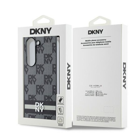 Husa Samsung Galaxy Z Fold6 - DKNY Leather Chequered Pattern Printed Stripes (DKHCZFD6PCPTSSKZ) - Black