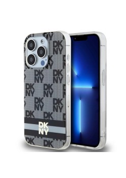 Husa iPhone 15 Pro Max - DKNY IML Checkered Mono Pattern and Printed Stripes MagSafe (DKHMP15XHCPTSK) - Black