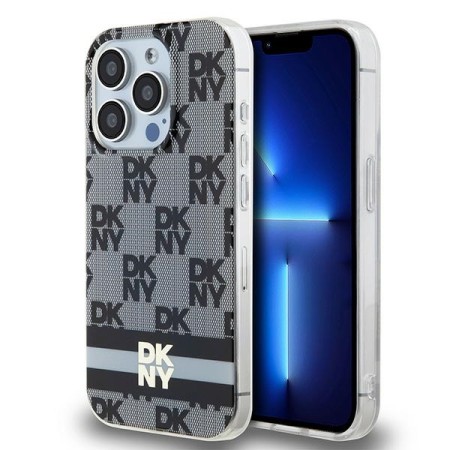 Husa iPhone 15 Pro Max - DKNY IML Checkered Mono Pattern and Printed Stripes MagSafe (DKHMP15XHCPTSK) - Black