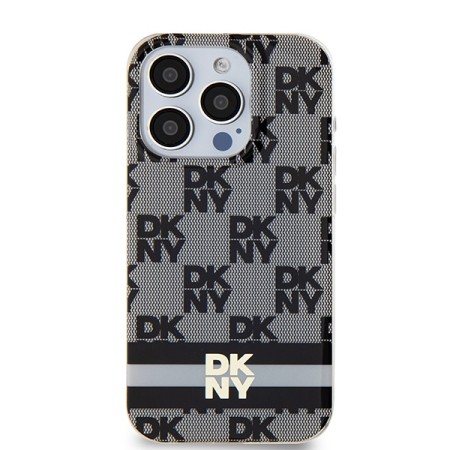 Husa iPhone 15 Pro Max - DKNY IML Checkered Mono Pattern and Printed Stripes MagSafe (DKHMP15XHCPTSK) - Black