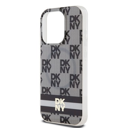 Husa iPhone 15 Pro Max - DKNY IML Checkered Mono Pattern and Printed Stripes MagSafe (DKHMP15XHCPTSK) - Black