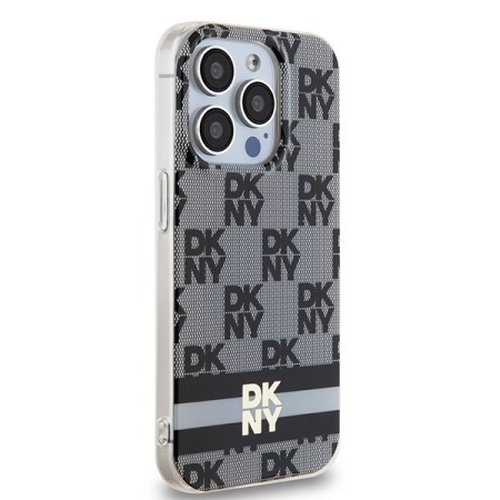 Husa iPhone 15 Pro Max - DKNY IML Checkered Mono Pattern and Printed Stripes MagSafe (DKHMP15XHCPTSK) - Black