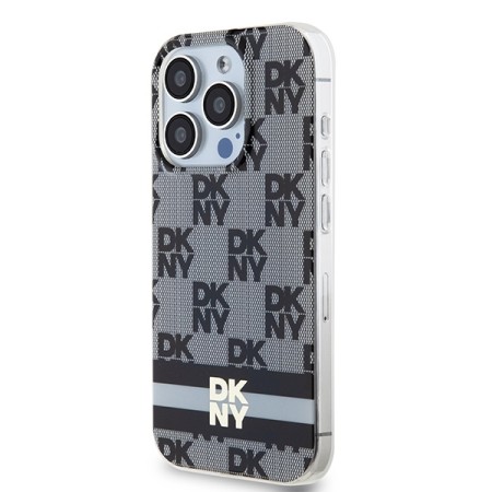 Husa iPhone 15 Pro Max - DKNY IML Checkered Mono Pattern and Printed Stripes MagSafe (DKHMP15XHCPTSK) - Black