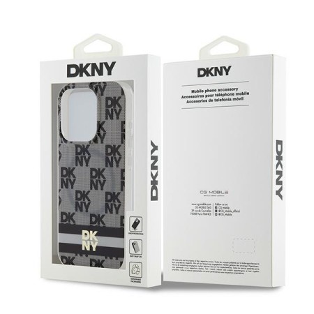 Husa iPhone 15 Pro Max - DKNY IML Checkered Mono Pattern and Printed Stripes MagSafe (DKHMP15XHCPTSK) - Black