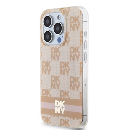 Husa iPhone 15 Pro Max - DKNY IML Checkered Mono Pattern and Printed Stripes MagSafe (DKHMP15XHCPTSP) - Pink