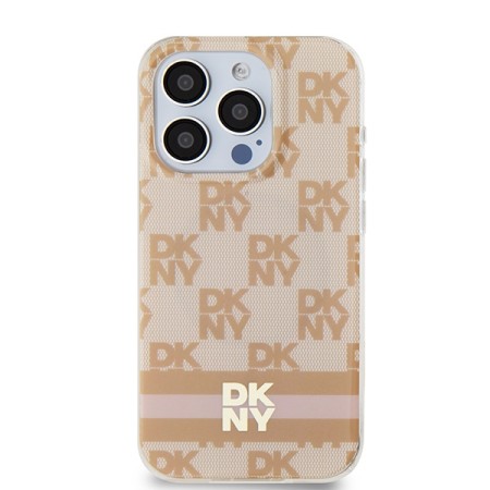 Husa iPhone 15 Pro Max - DKNY IML Checkered Mono Pattern and Printed Stripes MagSafe (DKHMP15XHCPTSP) - Pink