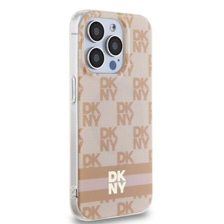 Husa iPhone 15 Pro Max - DKNY IML Checkered Mono Pattern and Printed Stripes MagSafe (DKHMP15XHCPTSP) - Pink