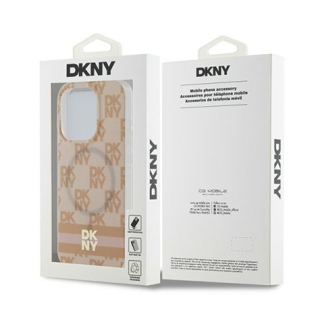 Husa iPhone 15 Pro Max - DKNY IML Checkered Mono Pattern and Printed Stripes MagSafe (DKHMP15XHCPTSP) - Pink