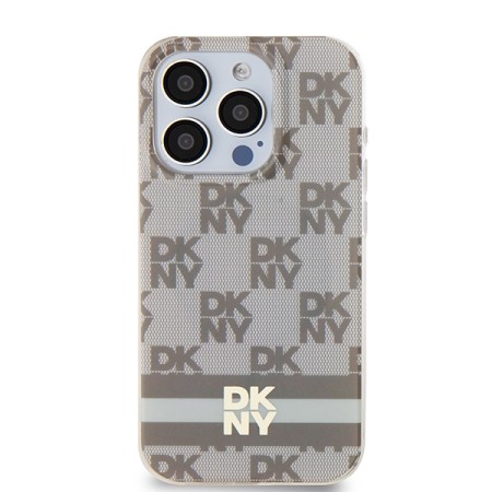 Husa iPhone 15 Pro Max - DKNY IML Checkered Mono Pattern and Printed Stripes MagSafe (DKHMP15XHCPTSE) - Beige